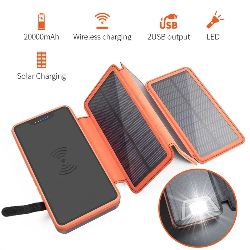 10000mAh Sollar Panel Power Bank Wireless USB Solar Phone Charger