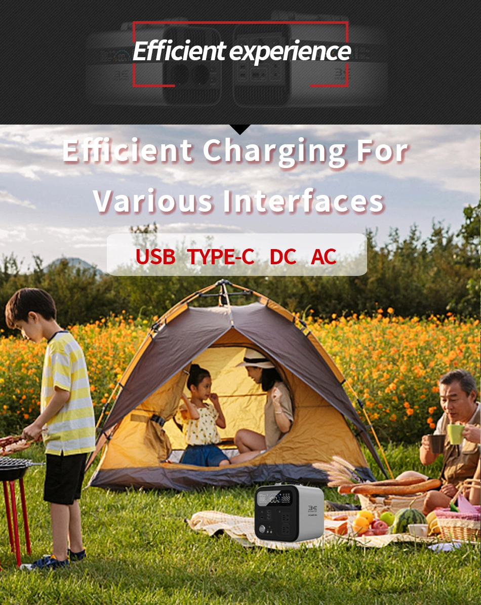 Outdoor High Capacity Storage Lithium Battery Backup UPS Type C Mobile Phone Laptop Charger Solar USB Portable Power Bank 1000W With AC Outlet For Camping Car