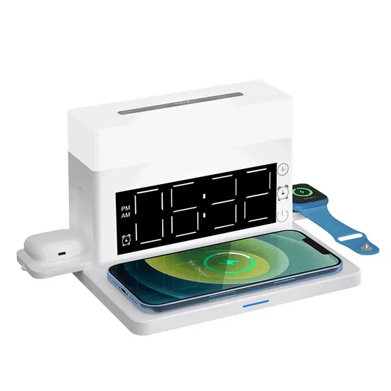 Nouvelle version réveil chargeur sans fil avec lampe 5 en 1 chargeur sans fil